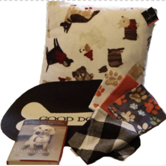 Other - much loved book, a cozy pillow, a black checked bandana